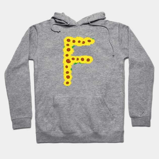 Sunflowers Initial Letter F (Black Background) Hoodie by Art By LM Designs 